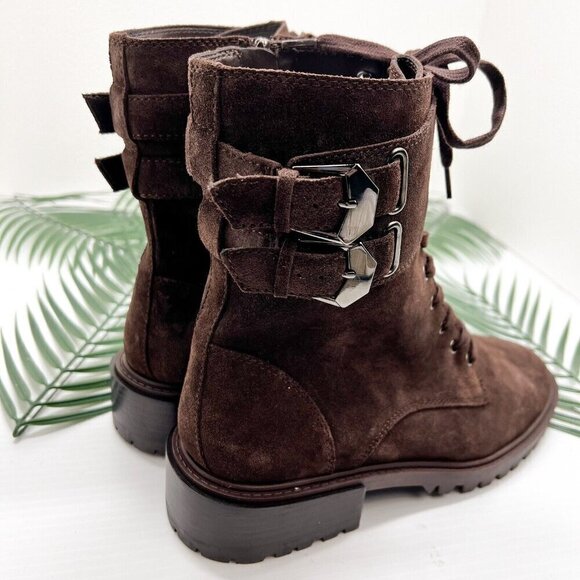 Vince Camuto Fawdry Chocolate Brown Suede Lace Up Combat Ankle Boots 8.5M NWOB - Picture 5 of 11